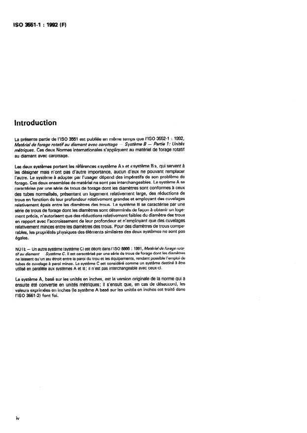 ISO 3551-1:1992 ISO 3551-1:1992 - Matériel de forage rotatif au diamant avec carottage -- Systeme A - Page 4 preview