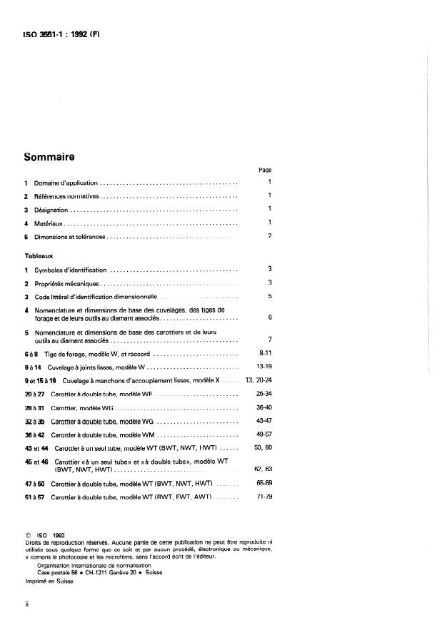 ISO 3551-1:1992 ISO 3551-1:1992 - Matériel de forage rotatif au diamant avec carottage -- Systeme A - Page 2 preview