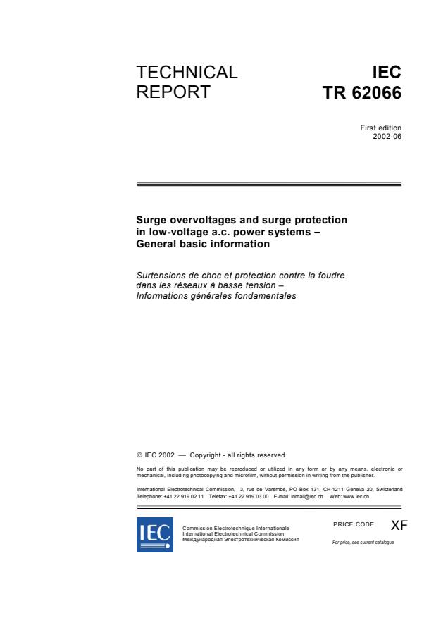IEC TR 62066:2002 - Surge overvoltages and surge protection in low-voltage a.c. power systems - General basic information