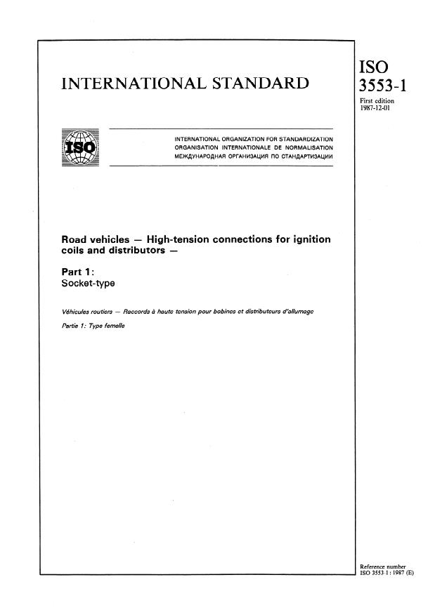 ISO 3553-1:1987 - Road vehicles -- High-tension connections for ignition coils and distributors