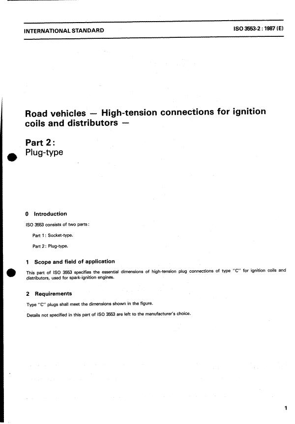 ISO 3553-2:1987 - Road vehicles -- High-tension connections for ignition coils and distributors