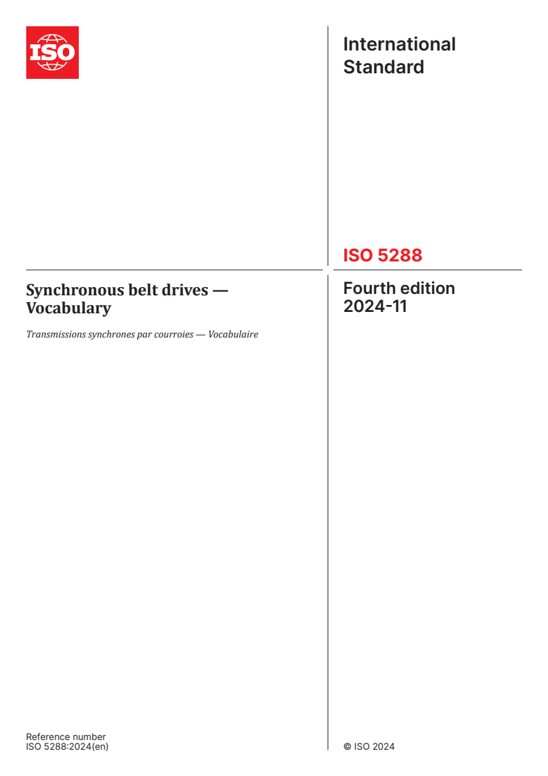 ISO 5288:2024 - Synchronous belt drives — Vocabulary
Released:11/19/2024