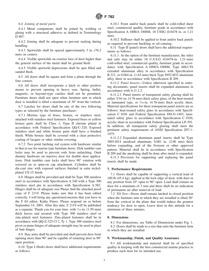 ASTM F782-01 - Standard Specification for Doors, Furniture, Marine