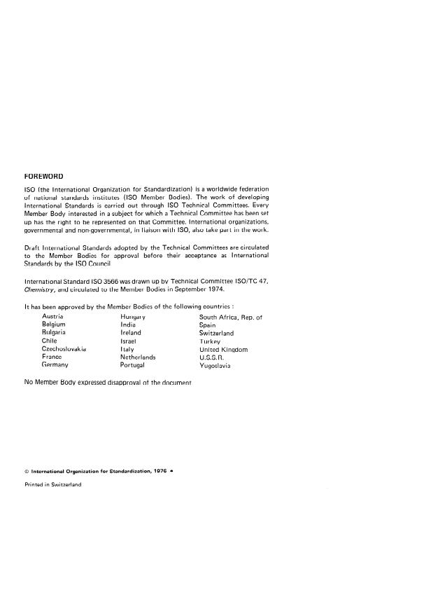 ISO 3566:1976 ISO 3566:1976 - Sodium fluoride primarily used for the production of aluminium -- Determination of chlorides content -- Turbidimetric method - Page 2 preview