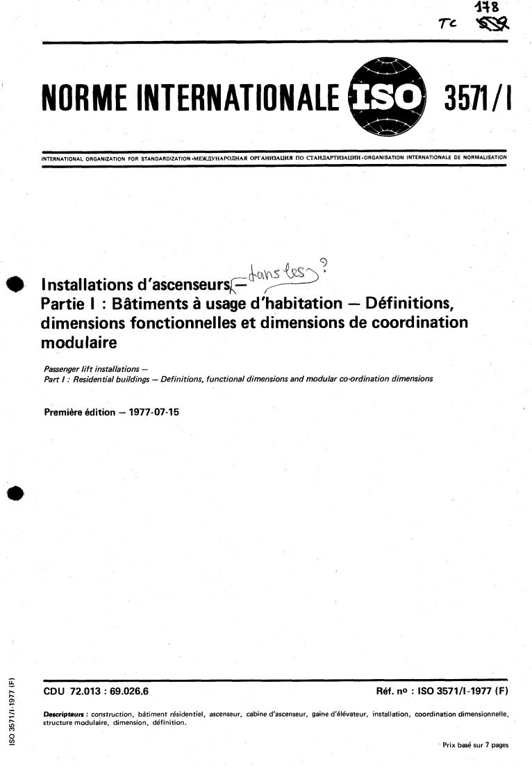 ISO 3571-1:1977 - Withdrawal of ISO 3571/1-1977
Released:8/1/1977