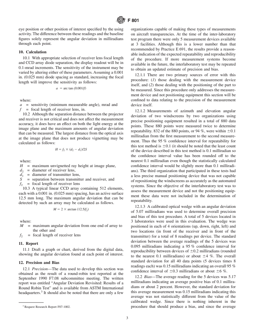 ASTM F801-96(2002) - Standard Test Method for Measuring Optical Angular Deviation of Transparent Parts