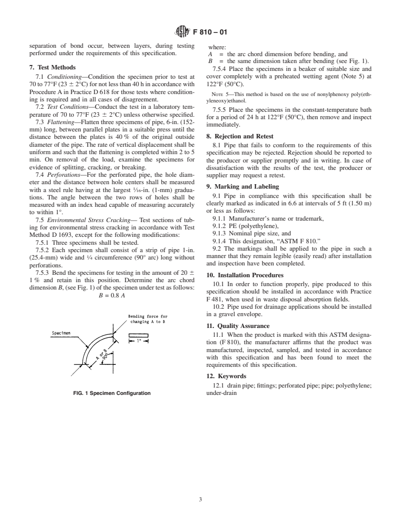 ASTM F810-01 - Standard Specification for Smoothwall Polyethylene (PE) Pipe for Use in Drainage and Waste Disposal Absorption Fields