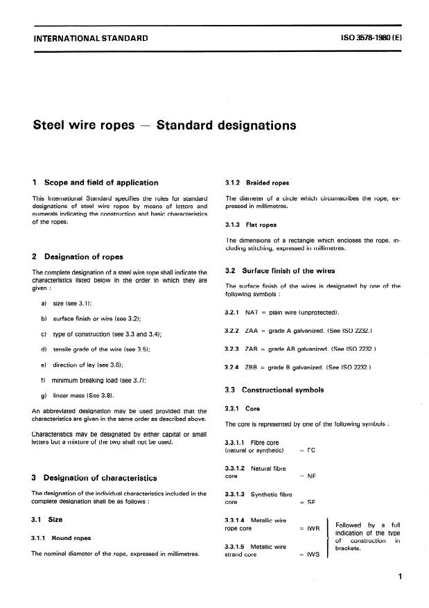 ISO 3578:1980 - Steel wire ropes -- Standard designations