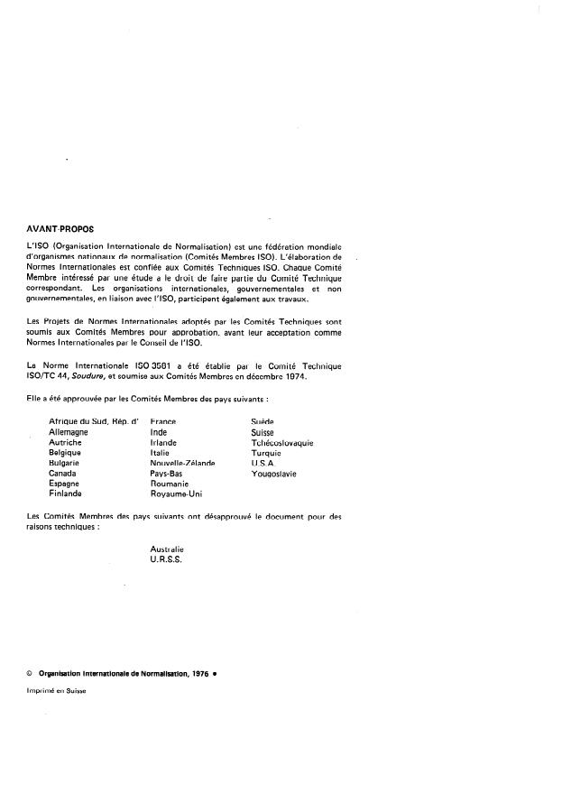ISO 3581:1976 ISO 3581:1976 - Électrodes enrobées pour le soudage manuel a l'arc des aciers inoxydables et autres aciers similaires fortement alliés -- Code de symbolisation pour l'identification - Page 2 preview