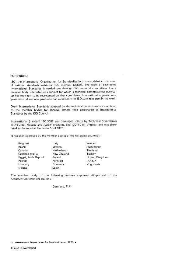 ISO 3582:1978 ISO 3582:1978 - Cellular plastic and cellular rubber materials -- Laboratory assessment of horizontal burning characteristics of small specimens subjected to a small flame - Page 2 preview