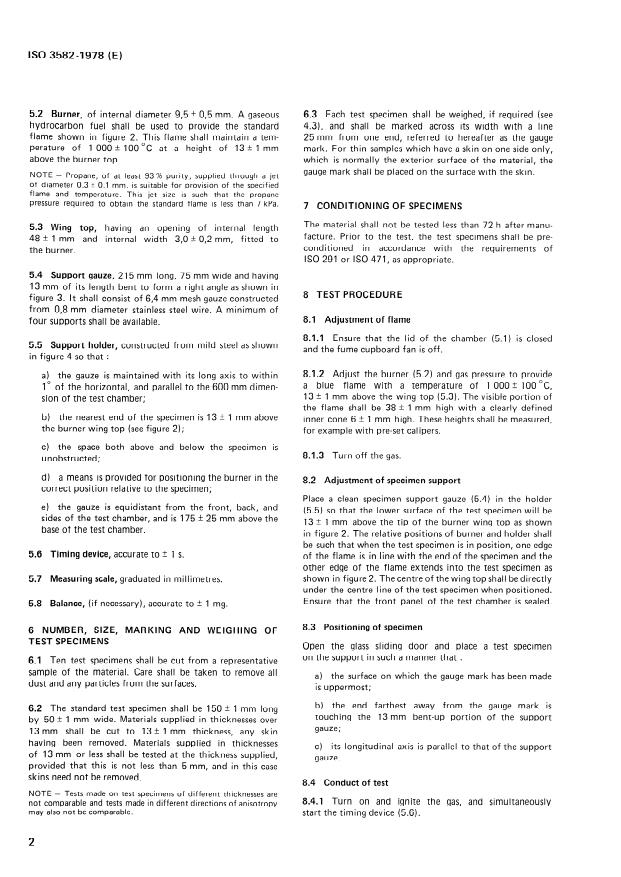 ISO 3582:1978 ISO 3582:1978 - Cellular plastic and cellular rubber materials -- Laboratory assessment of horizontal burning characteristics of small specimens subjected to a small flame - Page 4 preview