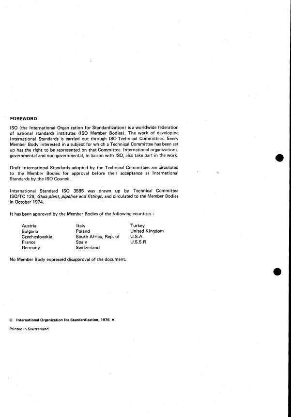 ISO 3585:1976 ISO 3585:1976 - Glass plant, pipeline and fittings -- Properties of borosilicate glass 3.3 - Page 2 preview