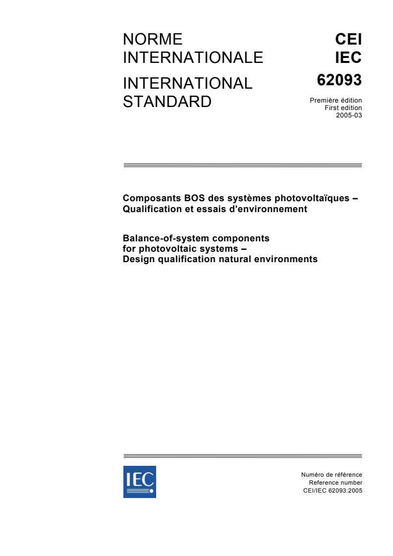 IEC 62093:2005 - Balance-of-system components for photovoltaic systems - Design qualification natural environments
