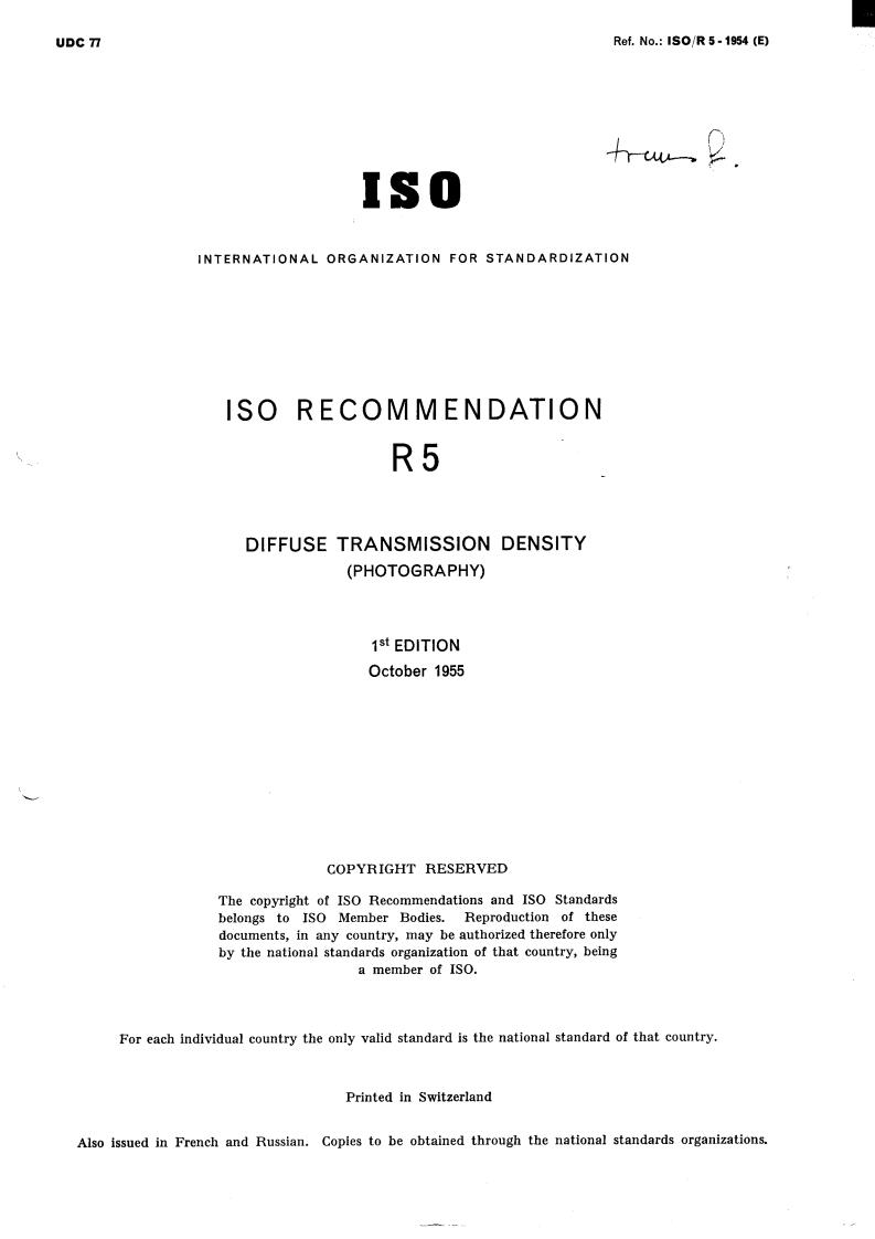 ISO/R 5:1954 - Title missing - Legacy paper document
Released:1/1/1954