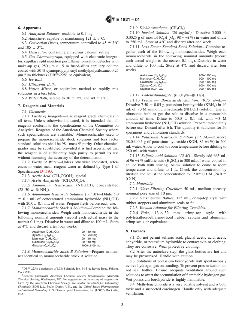 ASTM E1821-01 - Standard Test Method for Determination of Carbohydrates in Biomass by Gas Chromatography