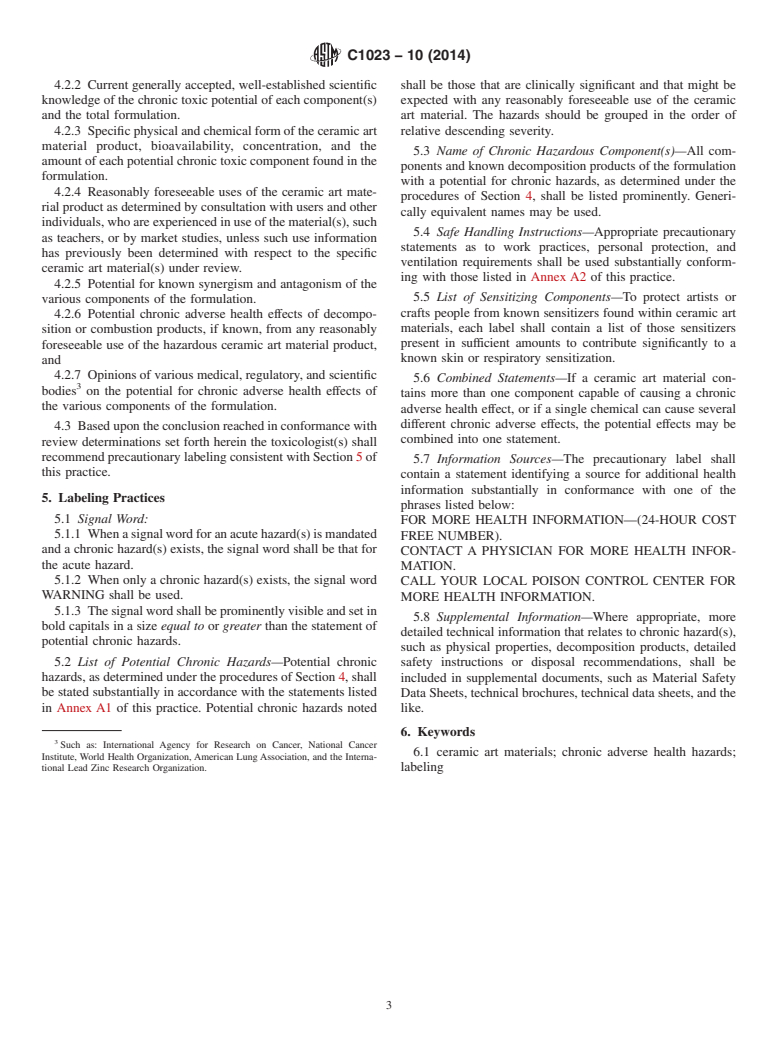 ASTM C1023-10(2014) - Standard Practice for  Labeling Ceramic Art Materials for Chronic Adverse Health Hazards