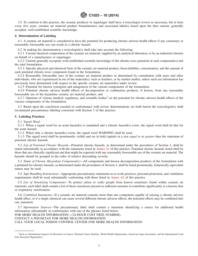 REDLINE ASTM C1023-10(2014) - Standard Practice for  Labeling Ceramic Art Materials for Chronic Adverse Health Hazards