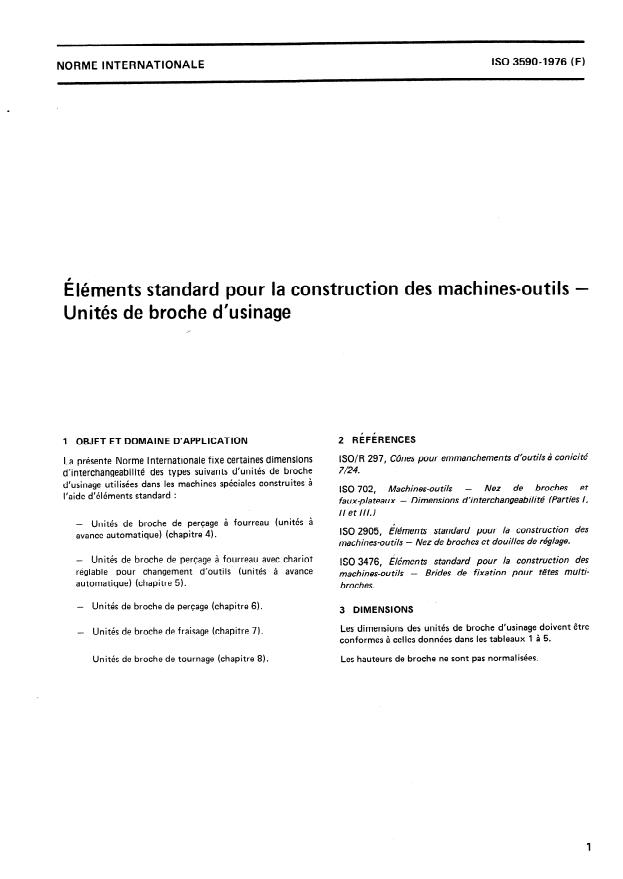 ISO 3590:1976 - Éléments standard pour la construction des machines-outils -- Unités de broche d'usinage