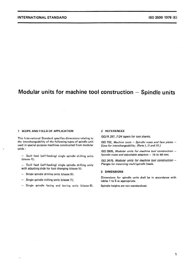 ISO 3590:1976 - Modular units for machine tool construction -- Spindle units