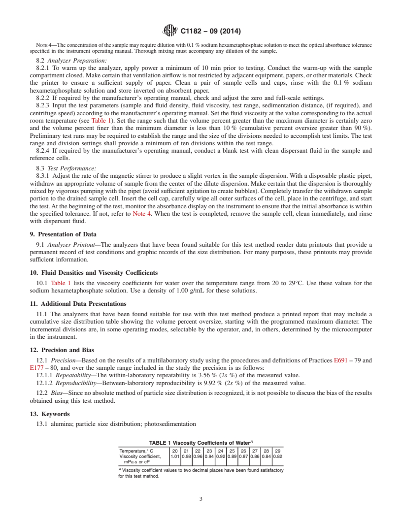 REDLINE ASTM C1182-09(2014) - Standard Test Method for  Determining the Particle Size Distribution of Alumina by Centrifugal  Photosedimentation