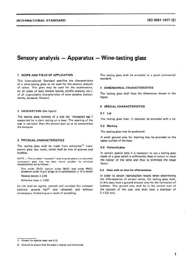 ISO 3591:1977 - Sensory analysis -- Apparatus -- Wine-tasting glass