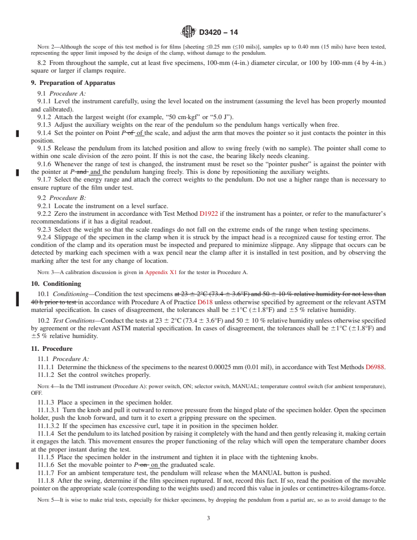 REDLINE ASTM D3420-14 - Standard Test Method for  Pendulum Impact Resistance of Plastic Film