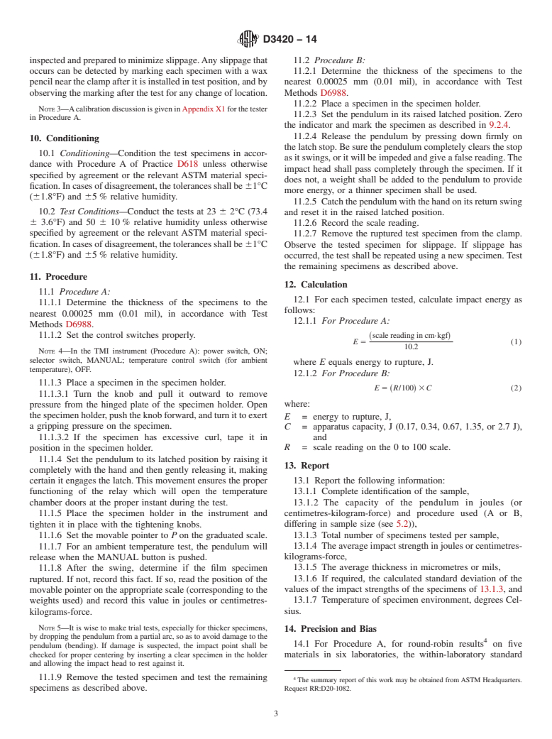 ASTM D3420-14 - Standard Test Method for  Pendulum Impact Resistance of Plastic Film