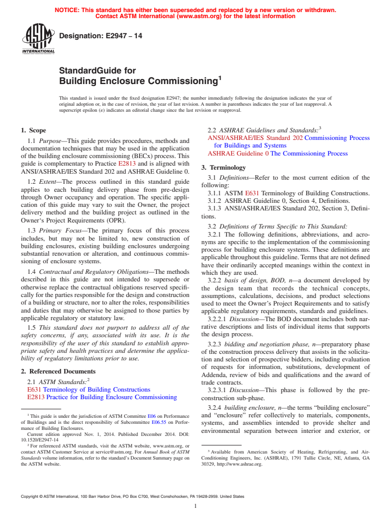 ASTM E2947-14 - Standard Guide for Building Enclosure Commissioning