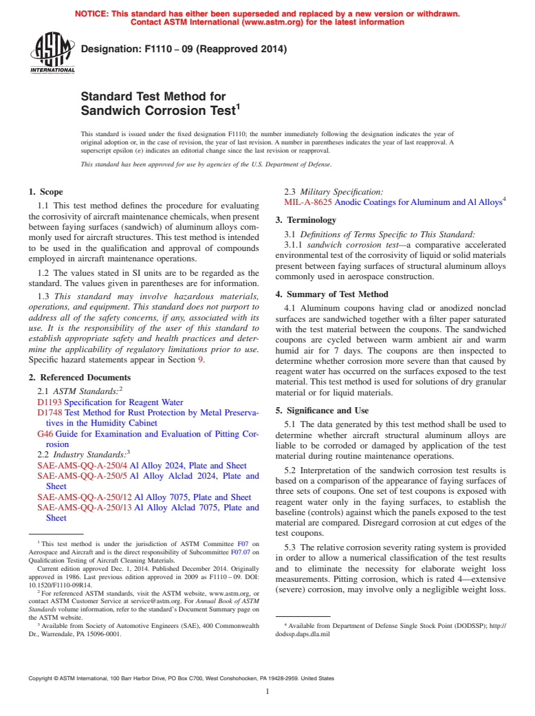 ASTM F1110-09(2014) - Standard Test Method for  Sandwich Corrosion Test