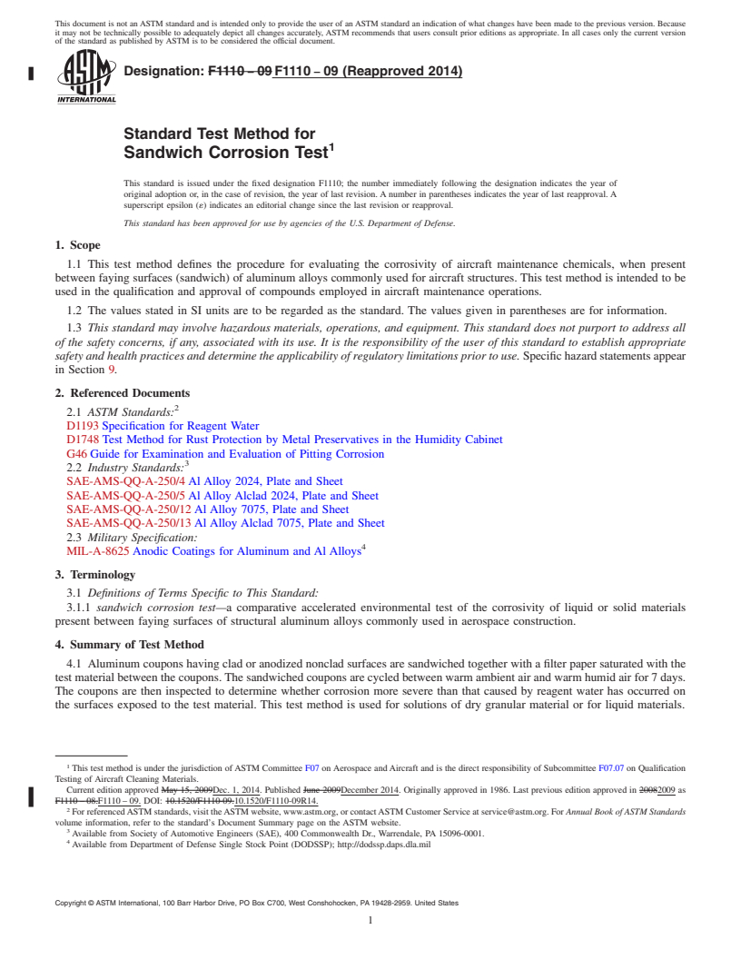 REDLINE ASTM F1110-09(2014) - Standard Test Method for  Sandwich Corrosion Test