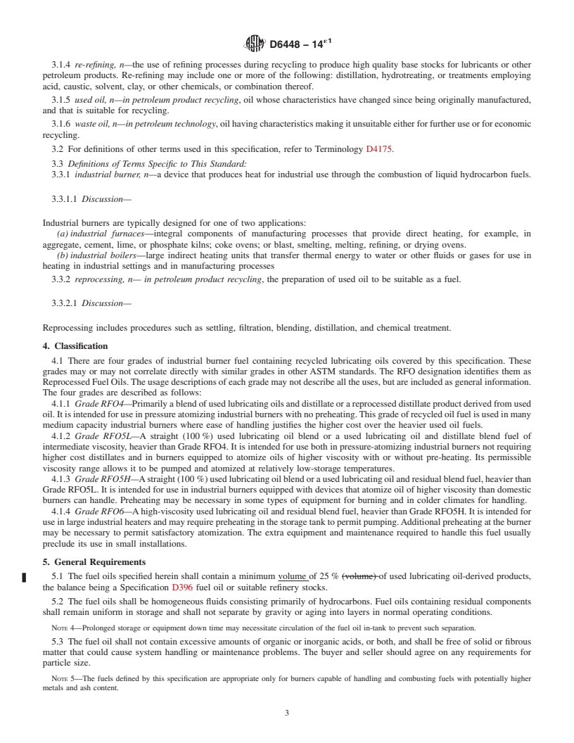 REDLINE ASTM D6448-14e1 - Standard Specification for  Industrial Burner Fuels from Used Lubricating Oils