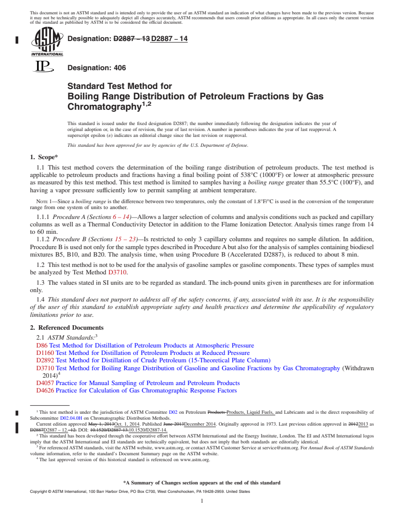 REDLINE ASTM D2887-14 - Standard Test Method for Boiling Range Distribution of Petroleum Fractions by Gas Chromatography