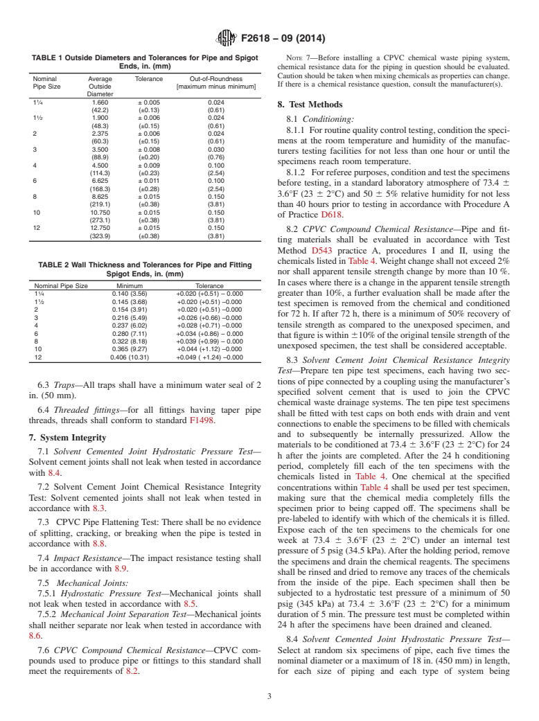 ASTM F2618-09(2014) - Standard Specification for  Chlorinated Poly (Vinyl Chloride) (CPVC) Pipe and Fittings   for Chemical Waste Drainage Systems