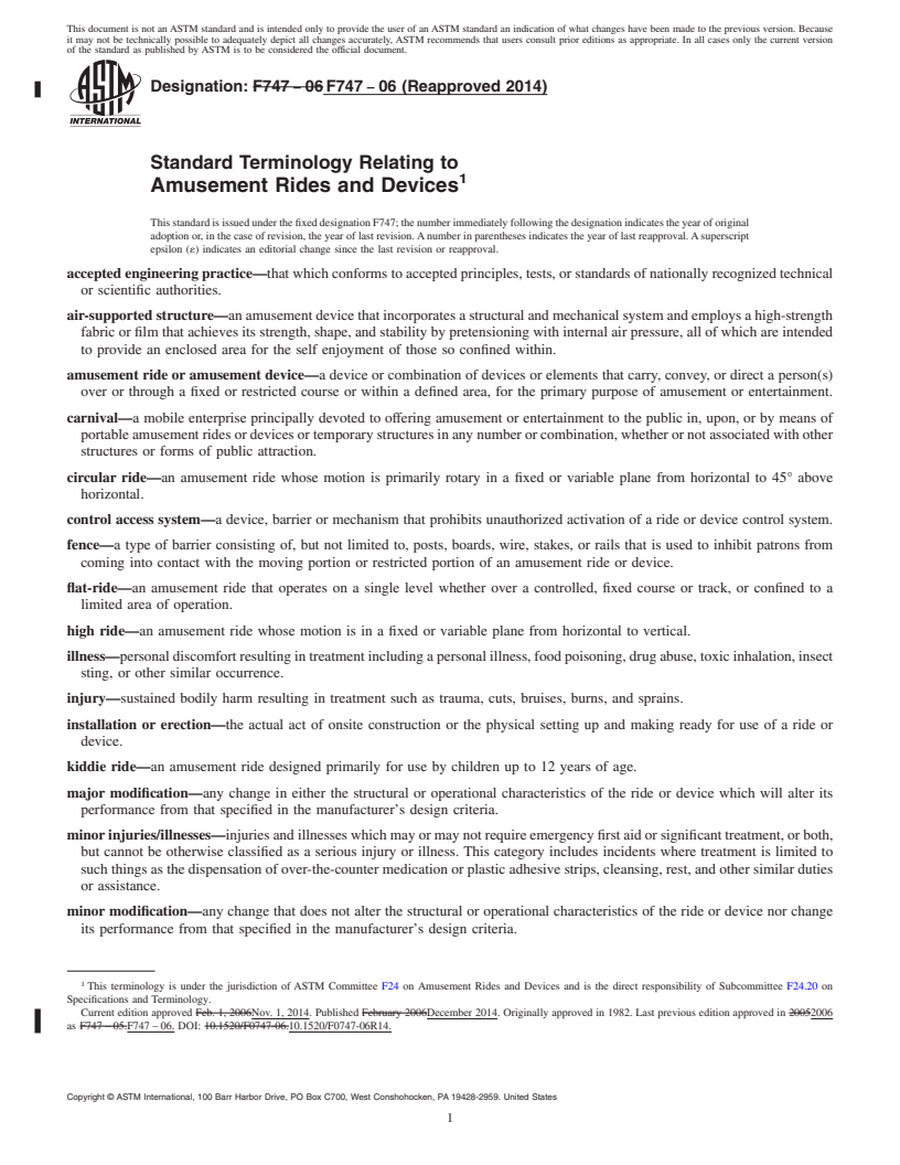 REDLINE ASTM F747-06(2014) - Standard Terminology Relating to Amusement Rides and Devices