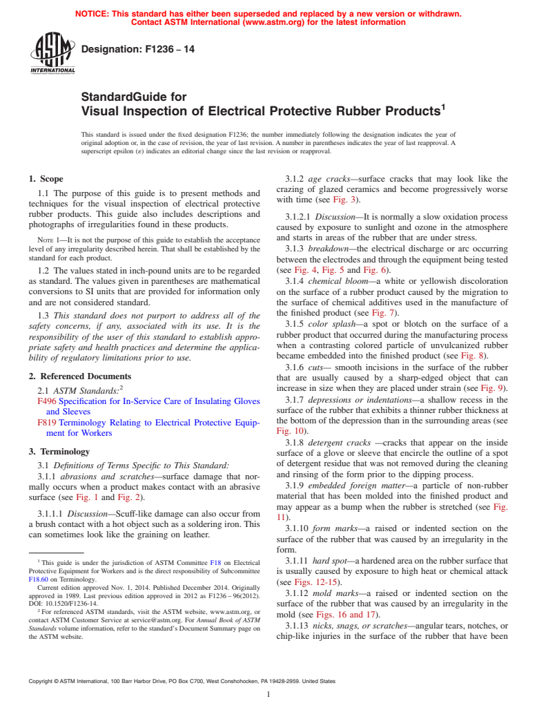 ASTM F1236-14 - Standard Guide for  Visual Inspection of Electrical Protective Rubber Products