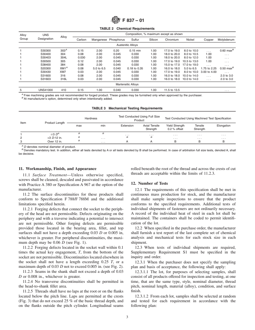 ASTM F837-01 - Standard Specification for Stainless Steel Socket Head Cap Screws