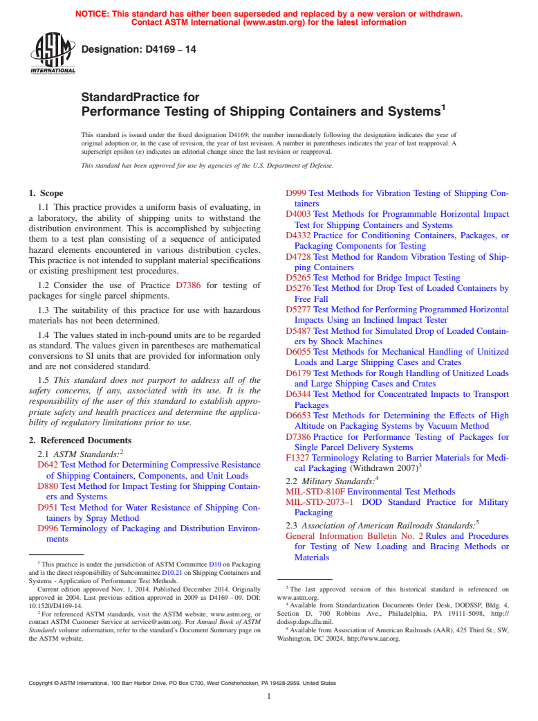 ASTM D4169-14 - Standard Practice for  Performance Testing of Shipping Containers and Systems