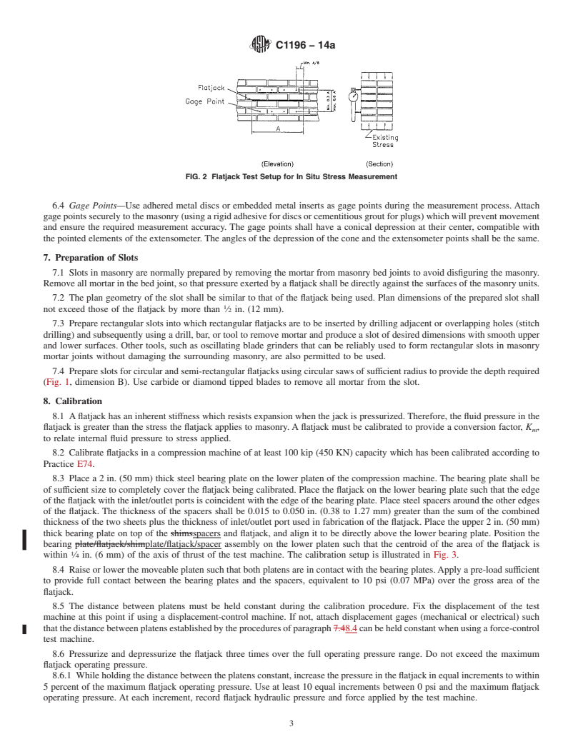 REDLINE ASTM C1196-14a - Standard Test Method for  In Situ Compressive Stress Within Solid Unit Masonry Estimated  Using Flatjack Measurements