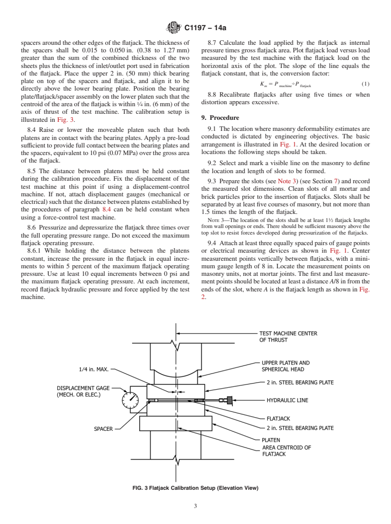 ASTM C1197-14a - Standard Test Method for  In Situ Measurement of Masonry Deformability Properties Using  the Flatjack Method