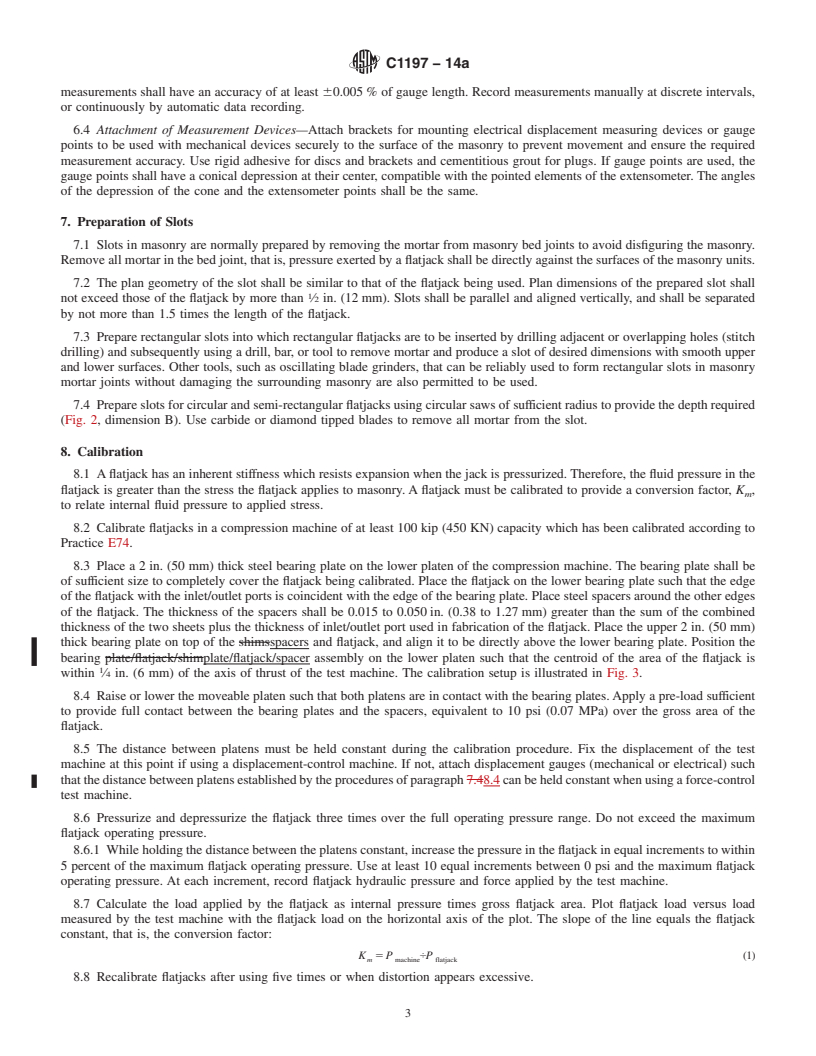 REDLINE ASTM C1197-14a - Standard Test Method for  In Situ Measurement of Masonry Deformability Properties Using  the Flatjack Method