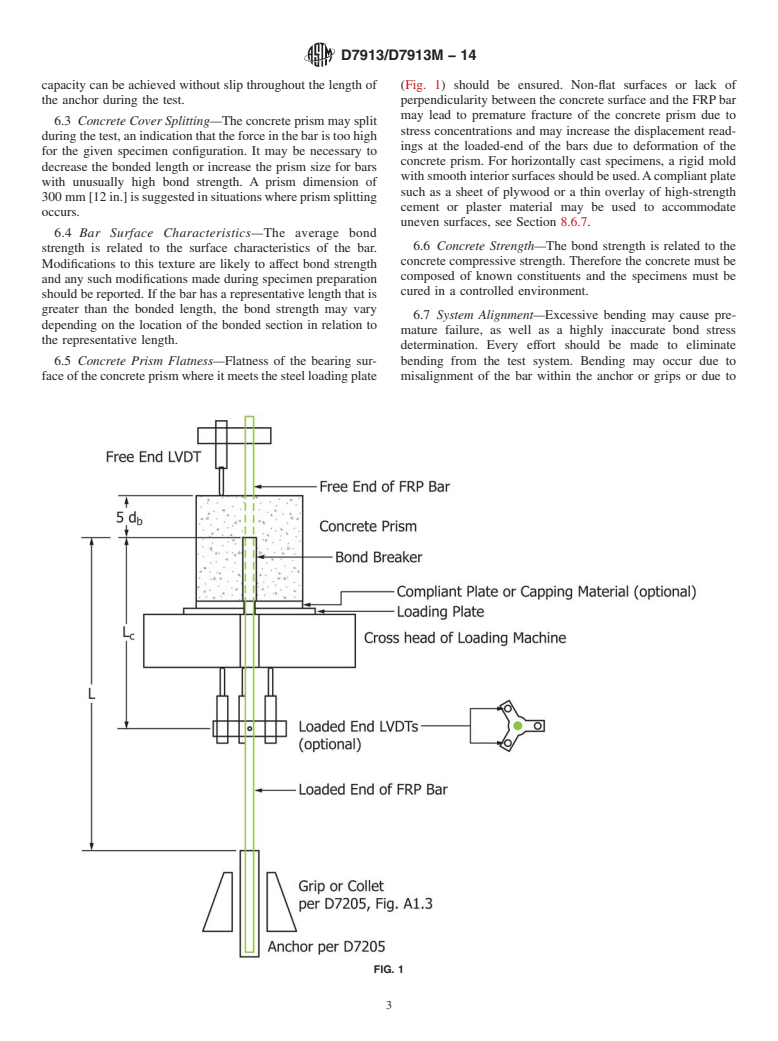 ASTM D7913/D7913M-14 - Standard Test Method for Bond Strength of Fiber-Reinforced Polymer Matrix Composite  Bars to Concrete by Pullout Testing