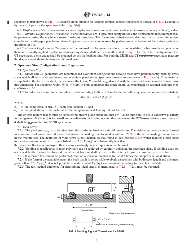 REDLINE ASTM D5045-14 - Standard Test Methods for  Plane-Strain Fracture Toughness and Strain Energy Release Rate  of Plastic Materials