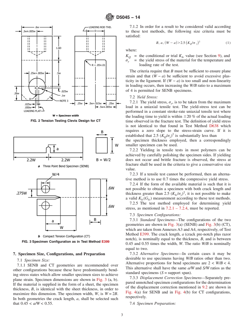 ASTM D5045-14 - Standard Test Methods for  Plane-Strain Fracture Toughness and Strain Energy Release Rate  of Plastic Materials