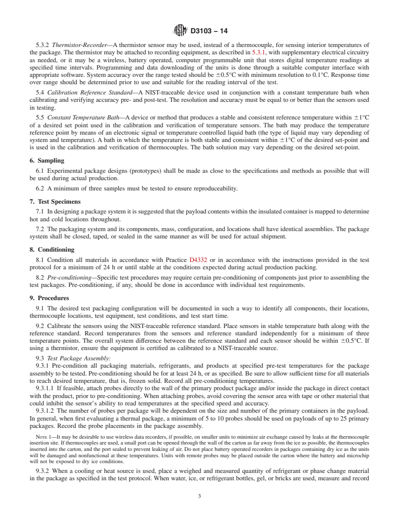 REDLINE ASTM D3103-14 - Standard Test Method for  Thermal Insulation Performance of Distribution Packages