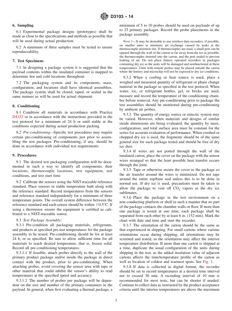 ASTM D3103-14 - Standard Test Method for  Thermal Insulation Performance of Distribution Packages