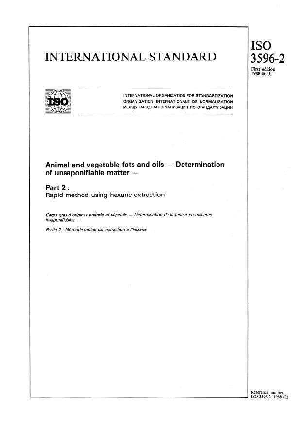 ISO 3596-2:1988 - Animal and vegetable fats and oils -- Determination of unsaponifiable matter
