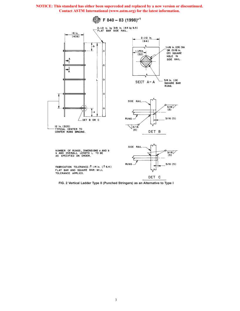 ASTM F840-83(1998)e1 - Standard Specification for Ladders, Fixed, Vertical, Steel, Ship's