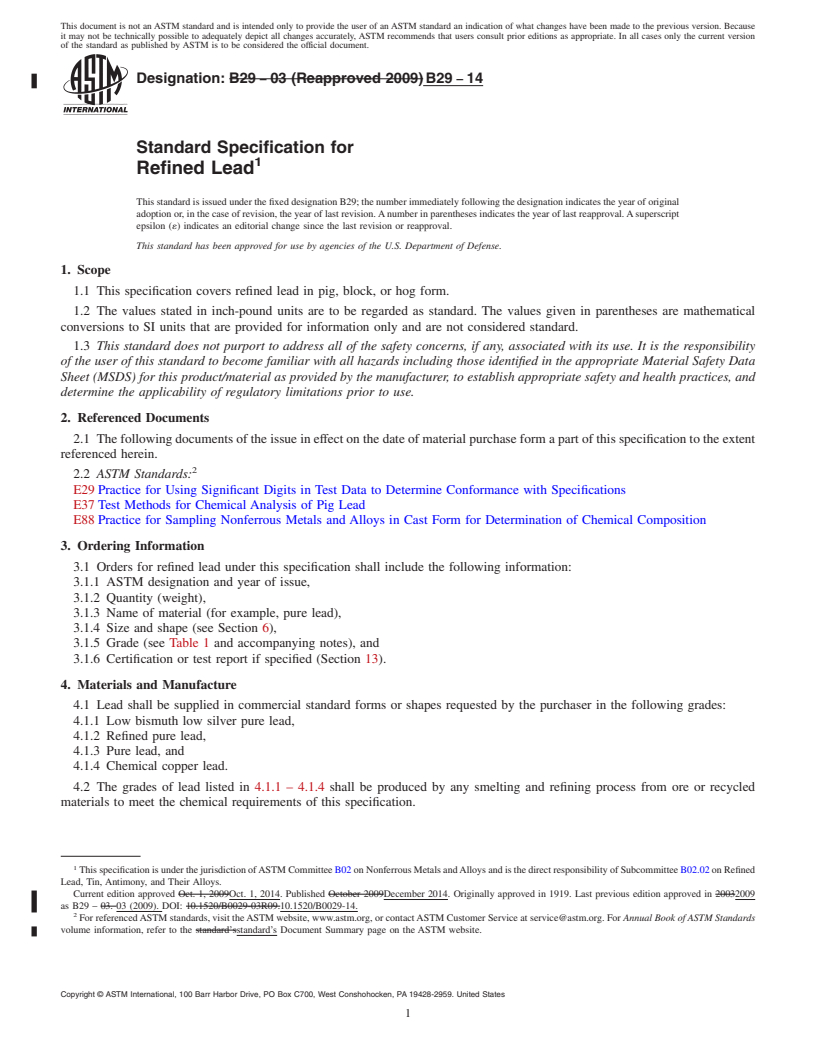 REDLINE ASTM B29-14 - Standard Specification for Refined Lead