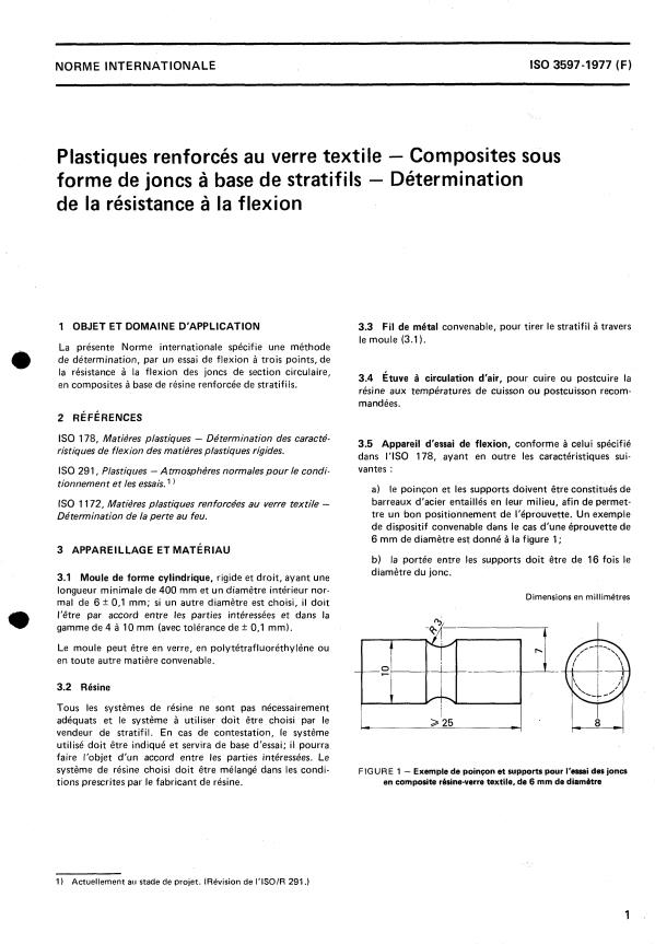 ISO 3597:1977 - Plastiques renforcés au verre textile -- Composites sous forme de joncs a base de stratifils -- Détermination de la résistance a la flexion