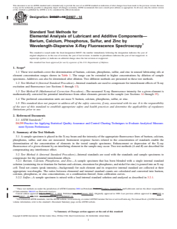 REDLINE ASTM D4927-14 - Standard Test Methods for  Elemental Analysis of Lubricant and Additive Components&mdash;Barium,   Calcium, Phosphorus, Sulfur, and Zinc by Wavelength-Dispersive X-Ray   Fluorescence Spectroscopy